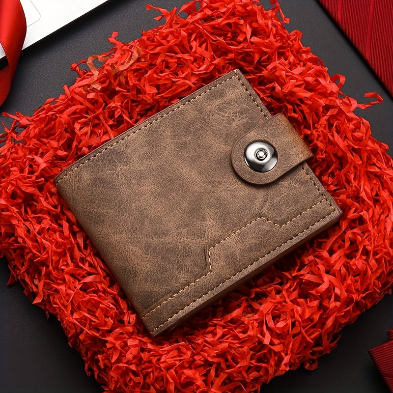 European Style Men Wallet Secure Button Business Short Model with Large Capacity Multi-Card Slots PU Wallet Trendy Youth Fashion