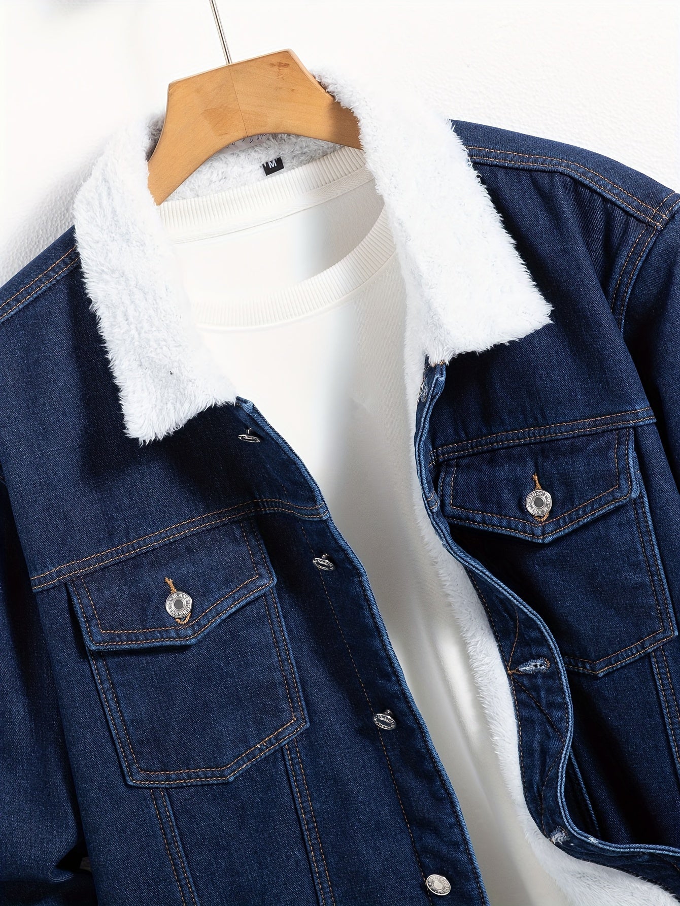 Men's Casual Warm Fleece Lined Denim Jacket, Chic Street Style Button Up Jacket for Fall Winter