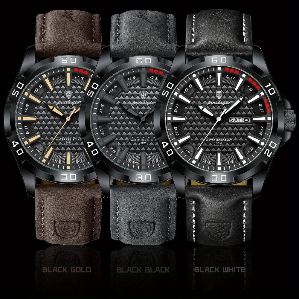 Men's Quartz Watch with PU Leather Strap, Casual Elegant Style