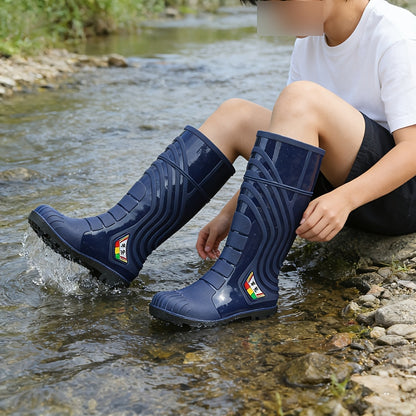 Men's High-Top PVC Rain Boots with Durable Sole for Outdoor Use