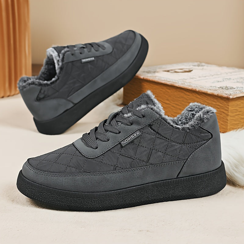 Men'S Winter Boots - Thermal Insulated Cold Weather Shoes with Cushioned Rubber Sole, Lace-Up Ankle Support - Slip-Resistant Traction for Ice, Snow, and Everyday - Low-Top Design in Black/Gray/ - Ideal for Hiking, Travel, Hom