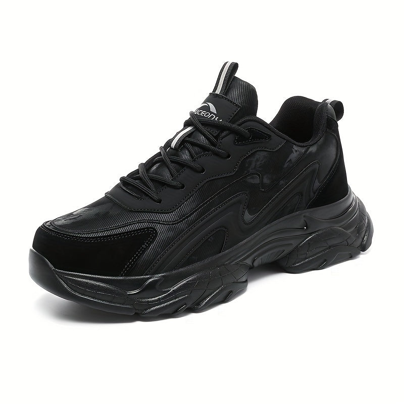 Men's Casual Athletic Sneakers - Lightweight, Breathable Running Shoes with Soft PU Sole for Outdoor Activities, Lace-Up Closure, Striped/Plaid Design, Casual Running Shoes | Sporty Midtop Sneakers | Pu Upper Sneakers - ayq
