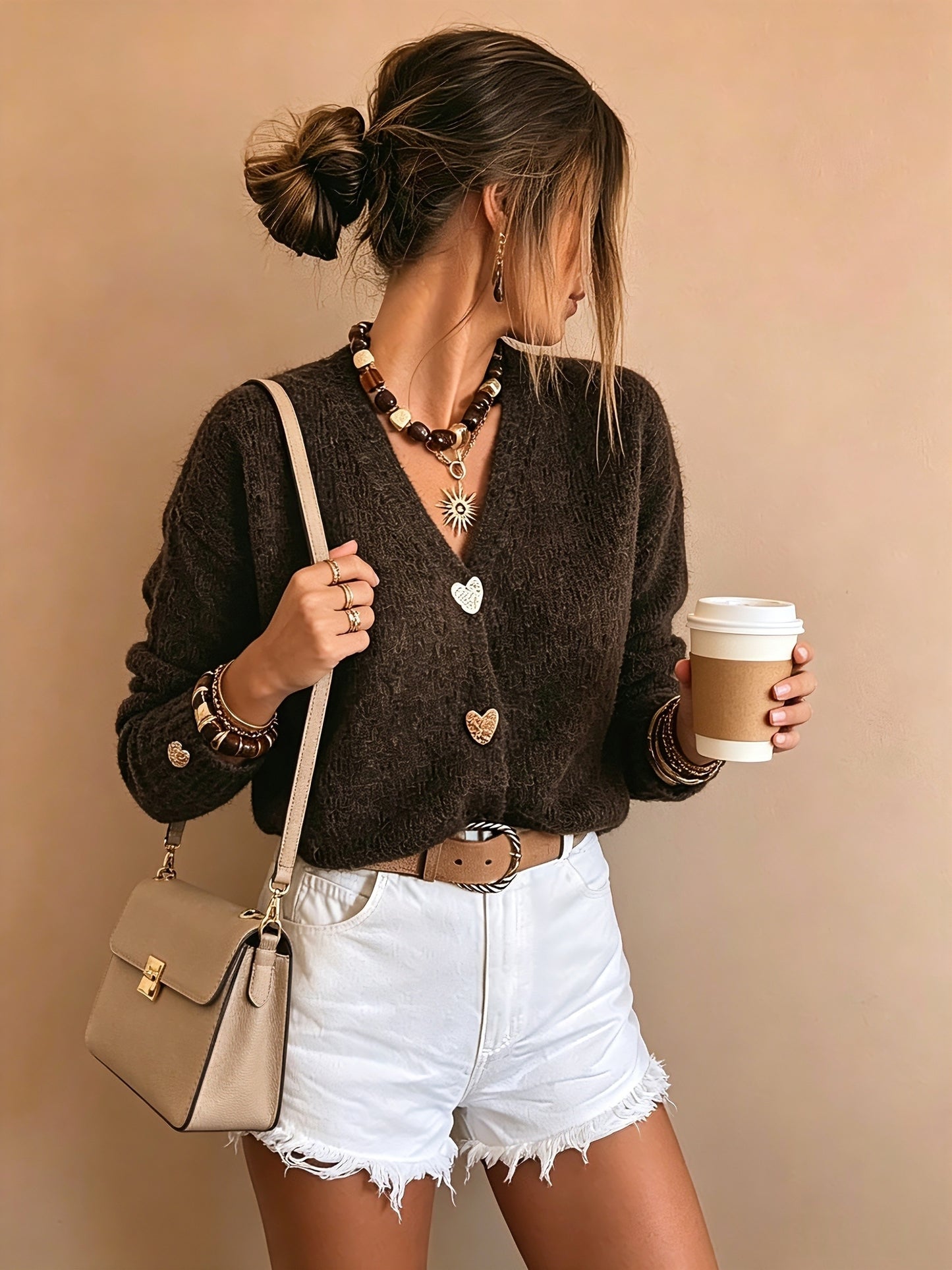 Women’s Vintage Button-Front V-Neck Cardigan Sweater Jacket