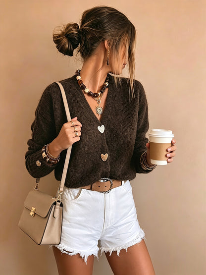 Women’s Vintage Button-Front V-Neck Cardigan Sweater Jacket