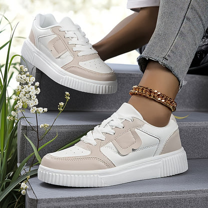 Casual White Lace-Up Sneakers for Students, Lightweight & Breathable