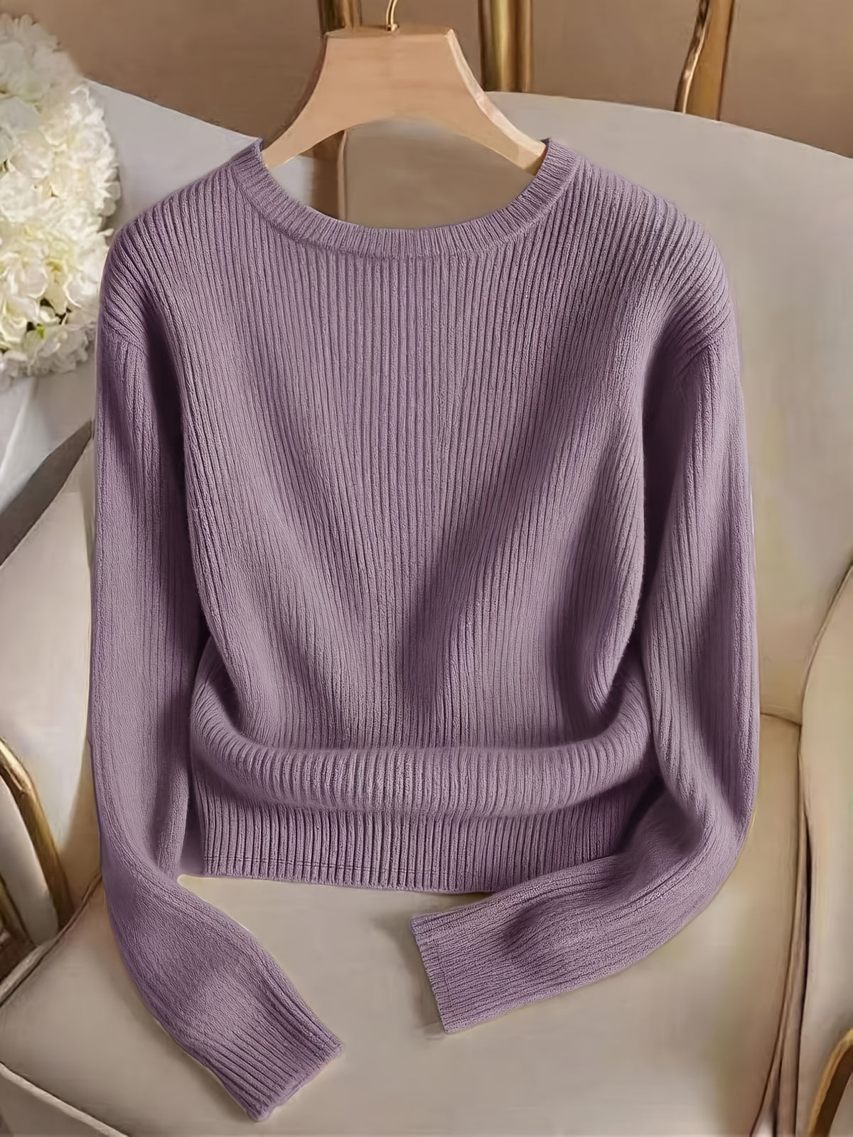 Elegant Solid Color Crew Neck Top for Women, Spring/Summer