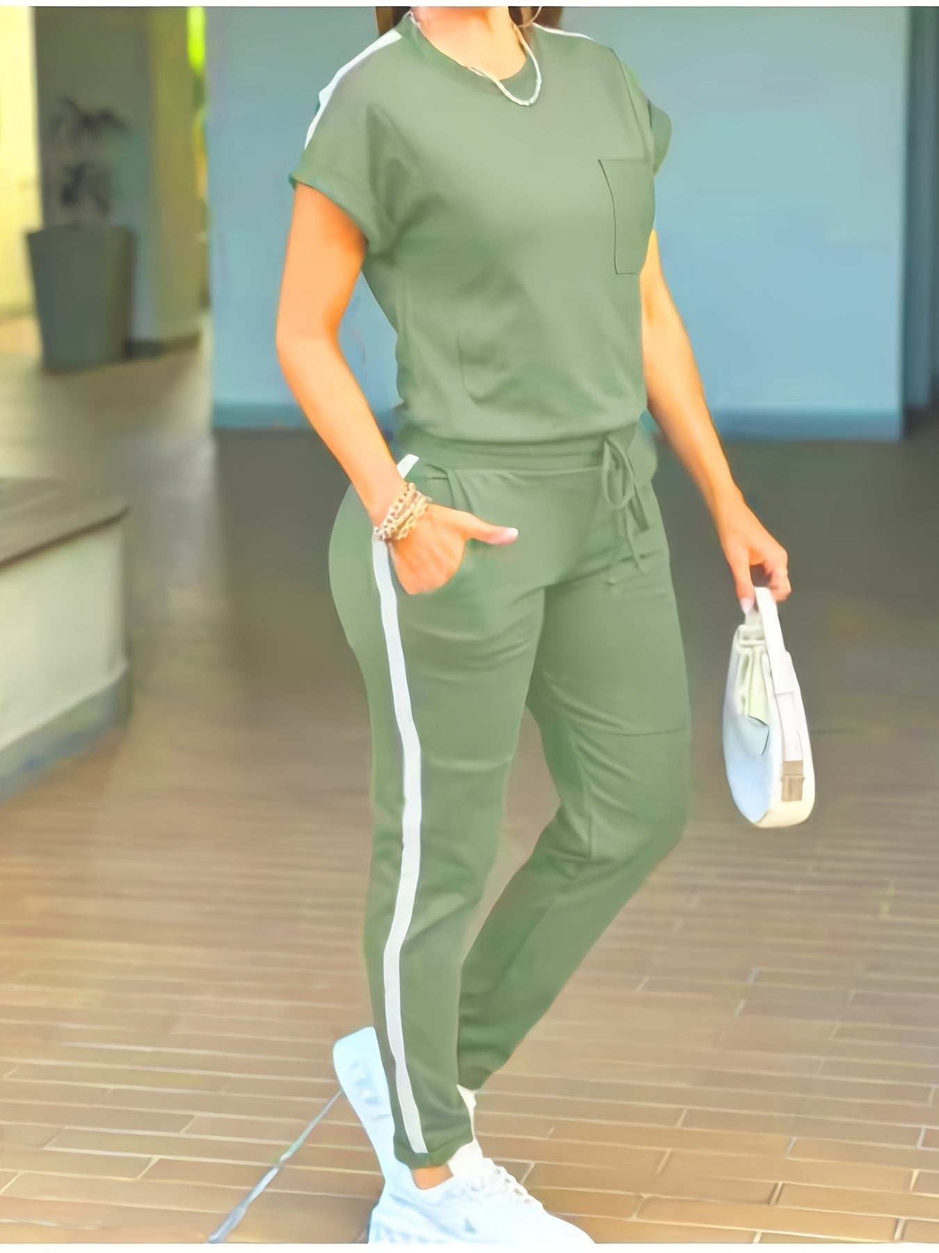 Women'S Casual Solid Color Patchwork Outfit for Spring And Summer