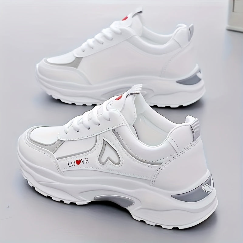 Women's Lightweight Low-Top Heart Lace-Up Sneakers for Casual Wear