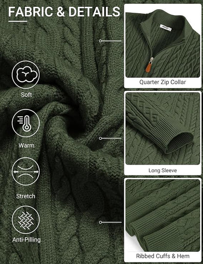 Men’s Quarter Zip Cable Knit Pullover Sweater