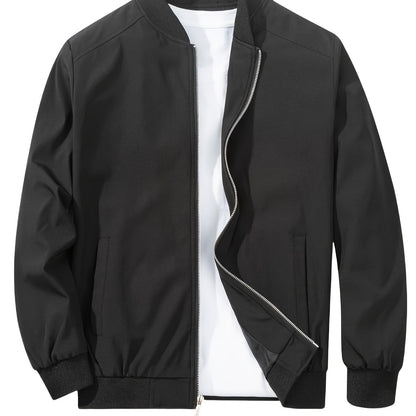 Men's Versatile Baseball Jacket - Lightweight Polyester Windbreaker for Spring/Fall | Minimalist Casual Design | Breathable & Age-Free Outerwear