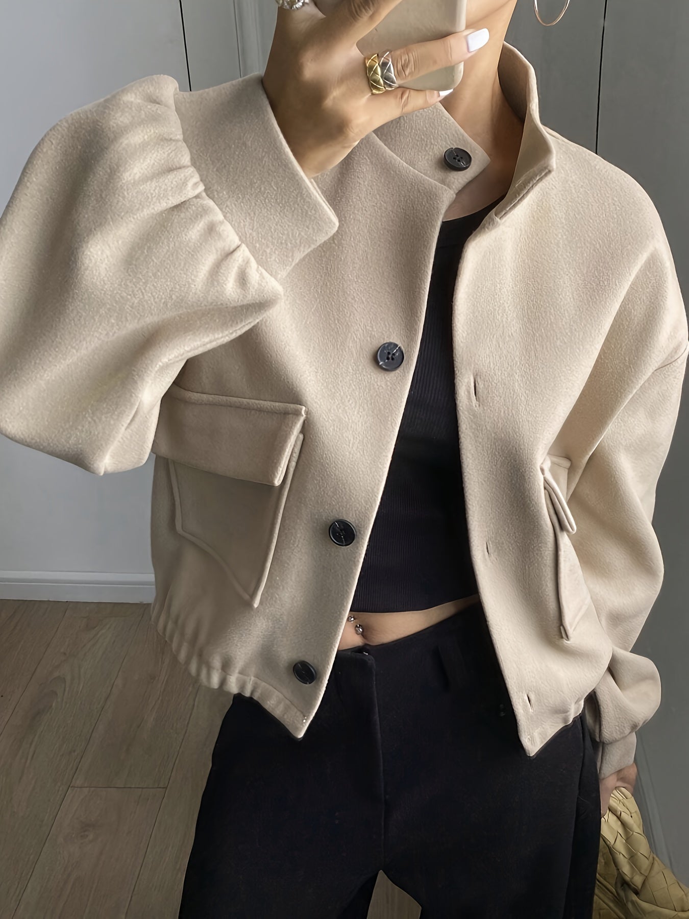 Women'S Elegant Brown Fleece Jacket - Winter Coat with Single-Breasted Button Front, Long Sleeve Tunic Length, Machine Washable & Wrinkle-Resistant, Cozy Outerwear For Fall/winter, Casual To Formal Events, Winter Jacket For W