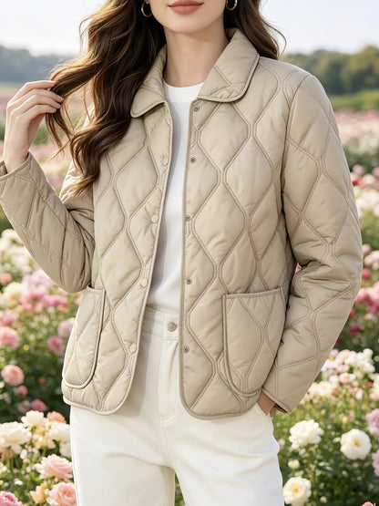 Women's Quilted Doll Collar Coat - Elegant Spring & Autumn Outerwear
