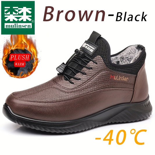 Mulinsen Men's Winter Snow Boots - Warm Fleece Lined, Anti-Slip, Durable Lace-Up Ankle Hiking Shoes with Elastic Shoelaces for Outdoor Adventures, Mulinsen