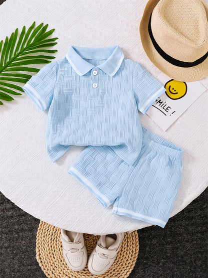 Boys' Summer Polo Shirt & Shorts Set - Preppy Casual Outfit - ayq