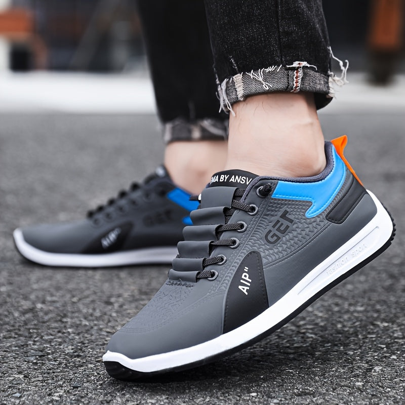 Men's White/Grey/Black Casual Sneakers - Low-Top Lace-Up Shoes with Cushioned Rubber Sole, PU Upper  Fabric Lining - Lightweight Everyday Walking Shoes for Gym, Office, Travel - Minimalist Athletic Footwear, Shoes Sneakers,