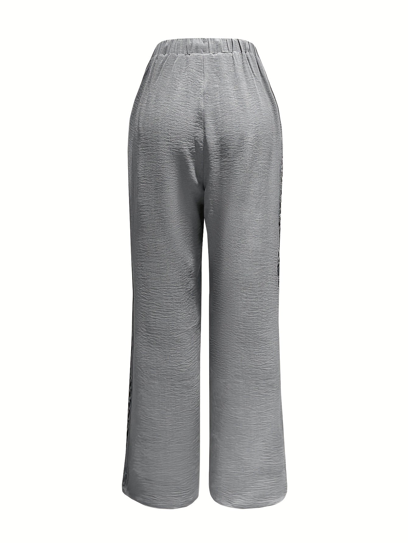 Women's Casual Straight Leg Polyester Trousers with Ruffle Detail