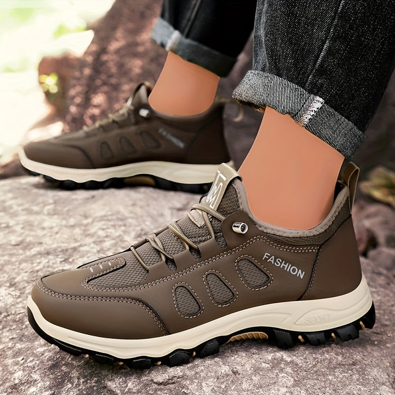 Men's Breathable Casual Running Shoes - All-Season, Stylish Lace-Up Sneakers with Rugged Tread for Hiking  Casual Attire, Brown
