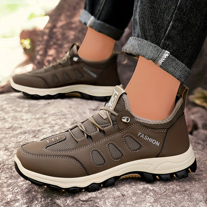 Men's Breathable Casual Running Shoes - All-Season, Stylish Lace-Up Sneakers with Rugged Tread for Hiking  Casual Attire, Brown