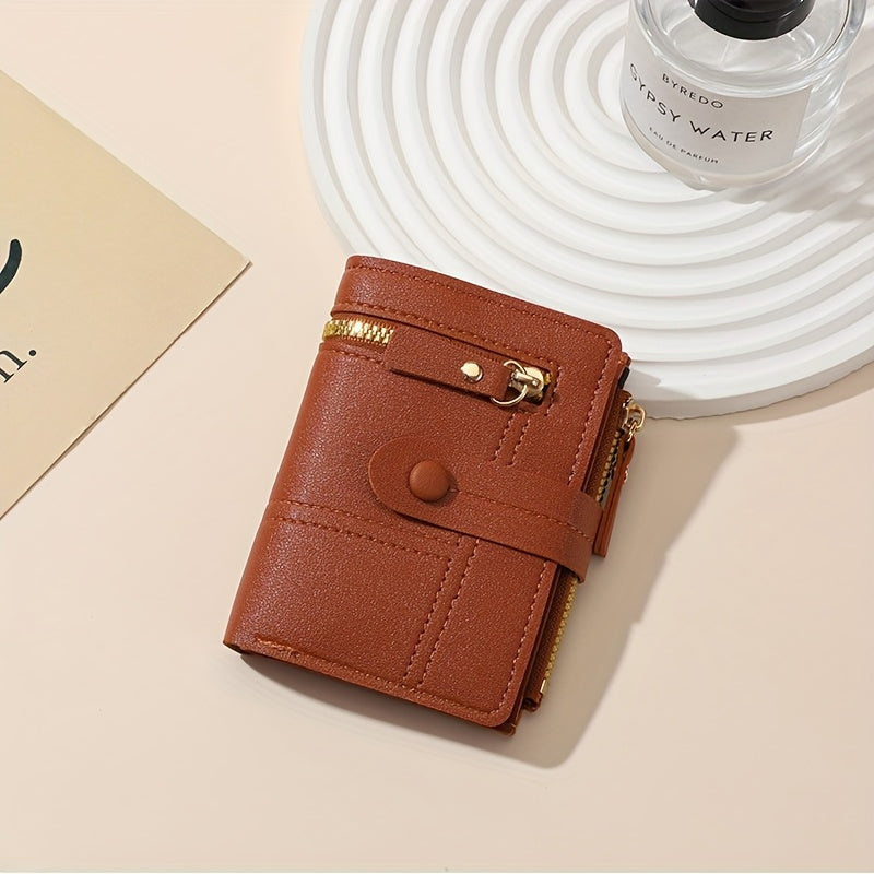 Women'S Stylish Short Wallet with Multiple Zippers, Large Capacity, Foldable, Multifunctional Mini Handbag, Multiple Card Slots for Credit Cards, ID, And Passport.