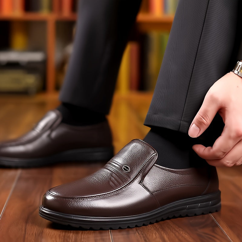 Men's Casual Slip-On Cowhide Leather Shoes - Breathable All-Season