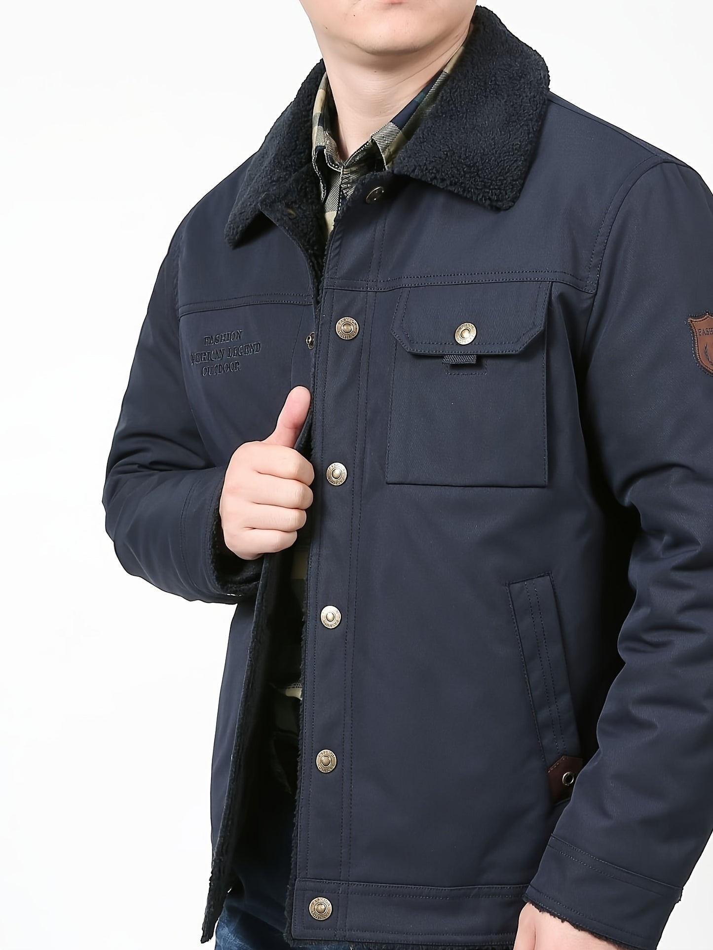 Men's High-End Fashion Casual Versatile Fleece-Lined Thickened Windproof Warm Hooded Winter Jacket