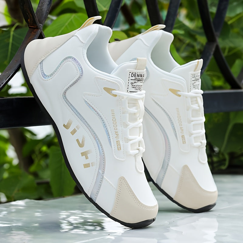 Letter Print. Casual Fashion. Low Top. Lace-Up. Solid Color. Comfortable. Good Grip. Unisex. Multifunctional. Skate Shoes. Men'S Casual Sports Sneakers Breathable, Non-Slip Running Shoes, Soft Sole, Golden And Black Design. G - ayq