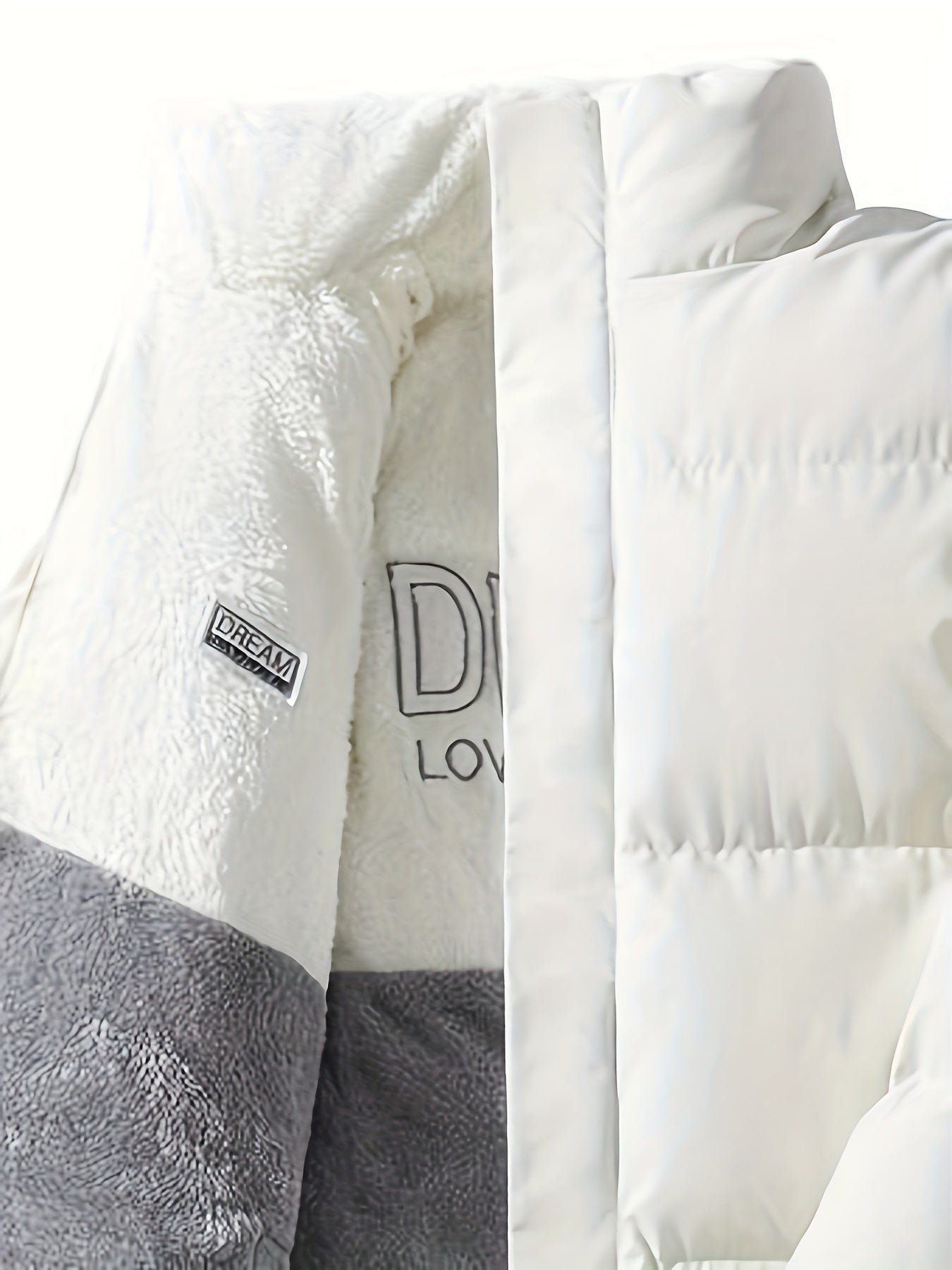 Men'S Double-Sided Fleece-Lined Thickened Jacket - Casual Stand Collar with Letter Print, Regular Fit, Pockets, Polyester Fill, Versatile for Fall/Winter, Winter Jacket