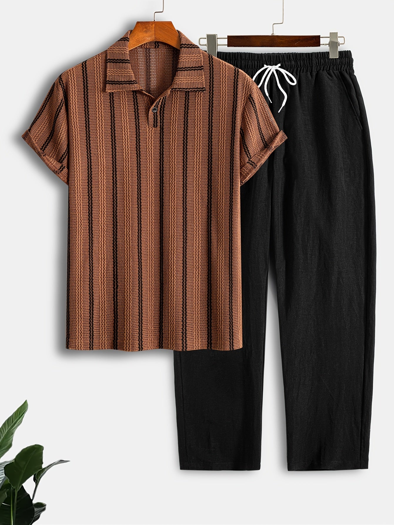 Men's Summer Striped Polo Shirt & Casual Pants Set