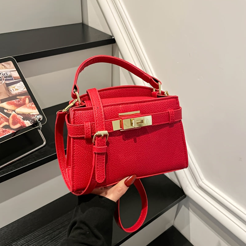 Women’s Solid Color PU Crossbody Bag with Adjustable Strap
