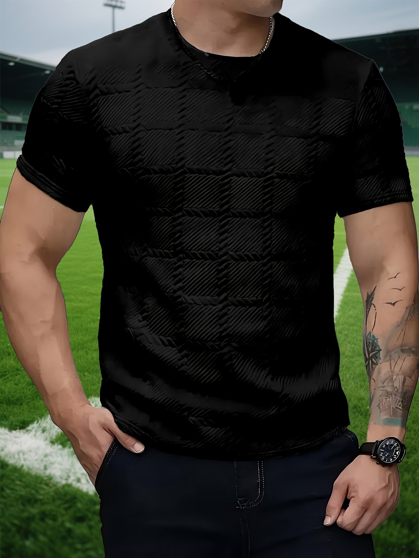 Men's T-shirt, Casual Tee, Breathable Slim-fit Short Sleeves, Machine Washable Comfort, Versatile Casual Wear, Sporty Leisure Top, Classic Crew Neck - ayq