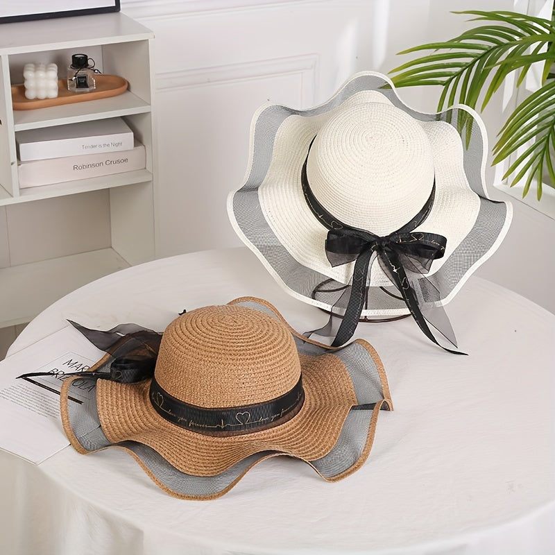 Women’s Packable Straw Sun Hat with Wide Bow Ribbon