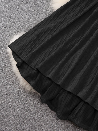 Plus Size - Plus Size, Women'S Elegant Formal Party Dress - Long Sleeve V-Neck with Adjustable Waist Belt, Flared Skirt - Elegant Evening Gown for Christmas, Galas, Weddings - Plus Size Friendly - Black Formal Attire, Formal