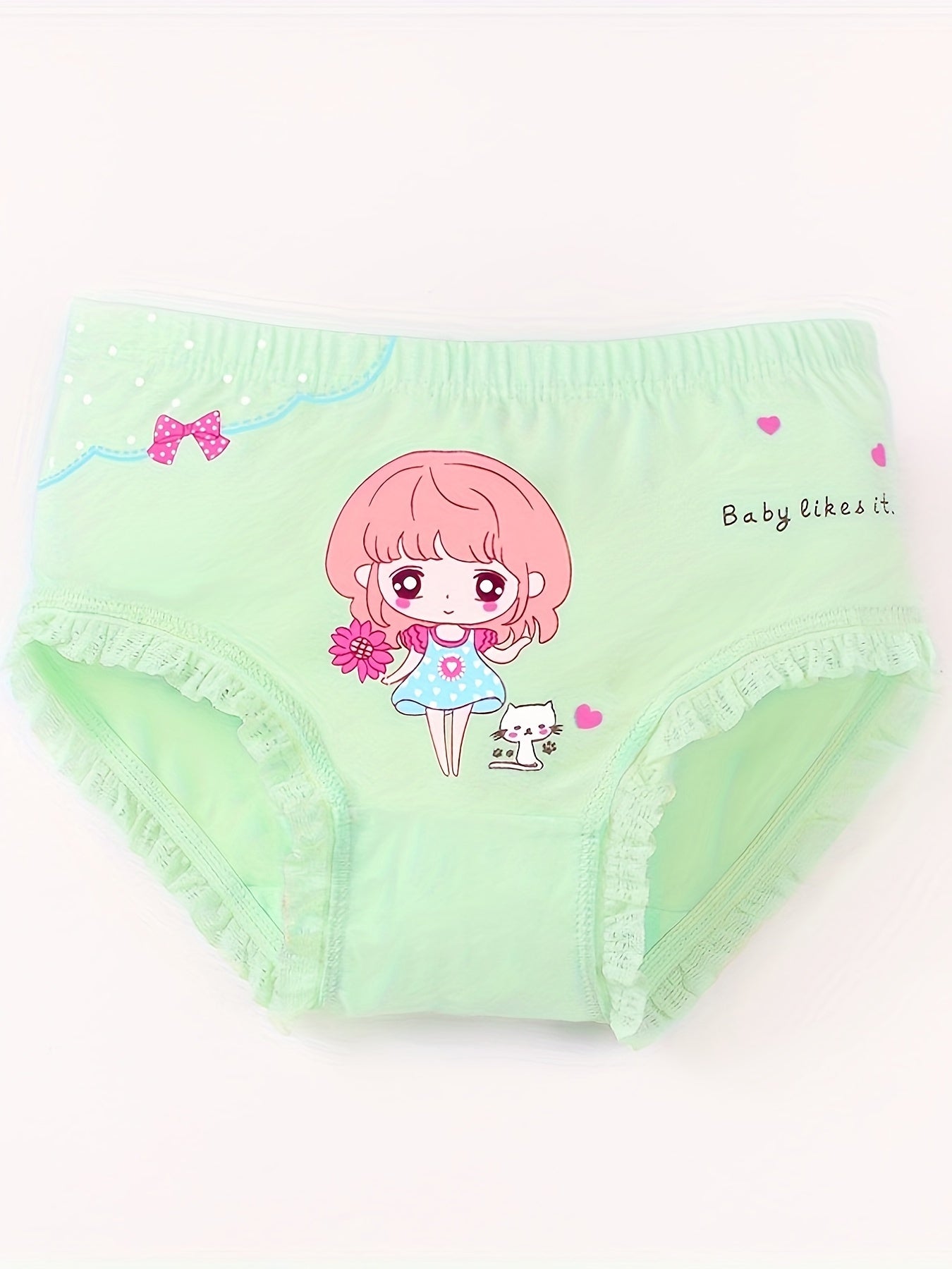 Girls Cotton Cartoon Briefs 5-Pack Mid-Rise Underwear