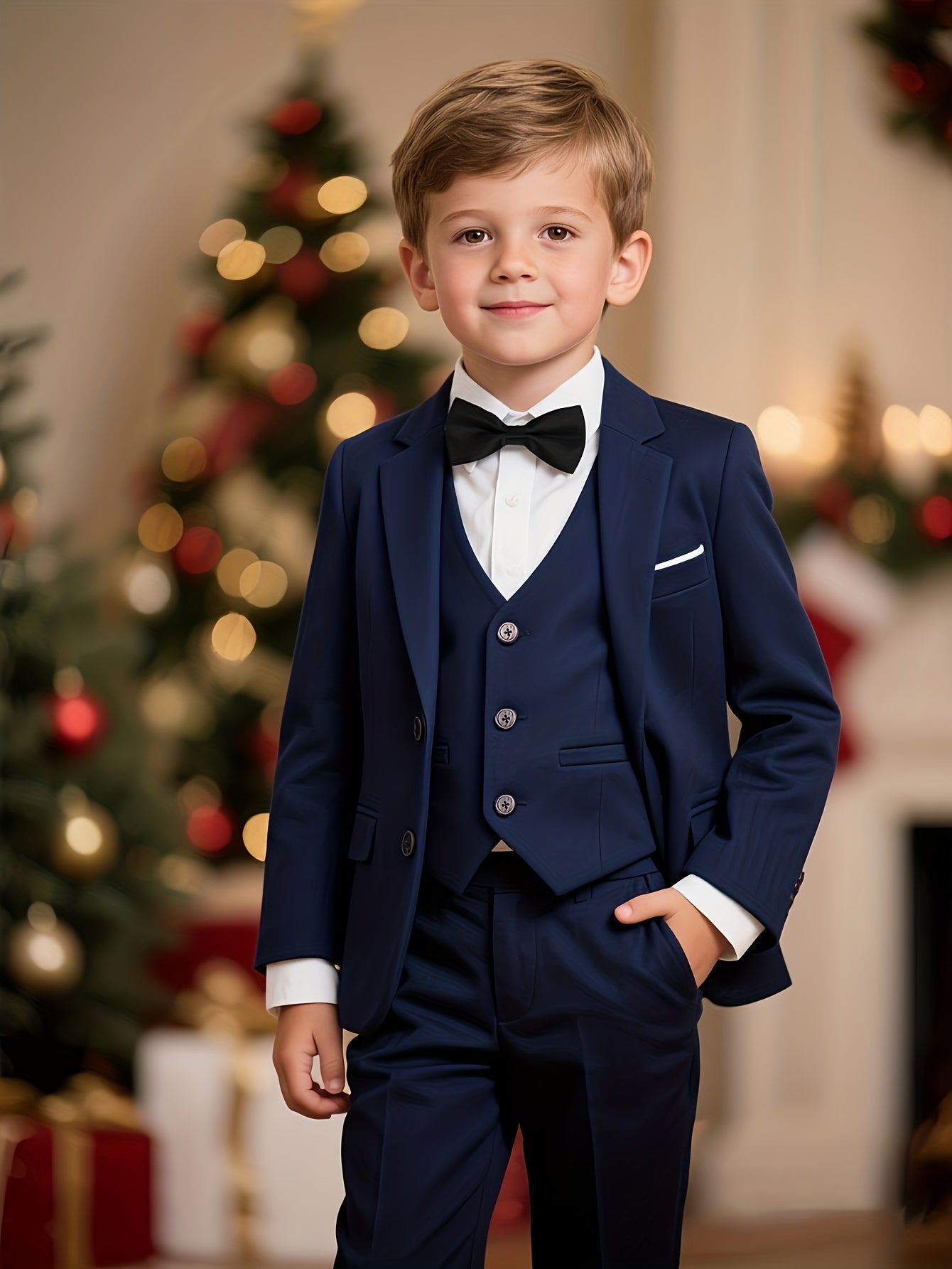 Boys' Formal Suit Set with Jacket, Vest, Trousers & Bow Tie