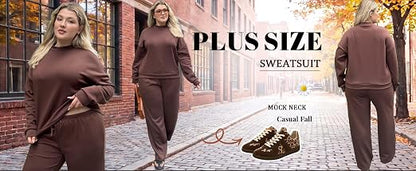 Ekouaer Women's Mock Neck Lounge Set with Wide Leg Pants