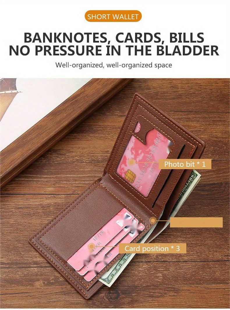 Customizable Name Men'S Wallet | Short Youth Fashion Wallet with Multi Slot Lychee Pattern, Ideal for Father'S Day, Valentine'S Day, Wedding, Groom'S Father and Boyfriend Exclusive Gift