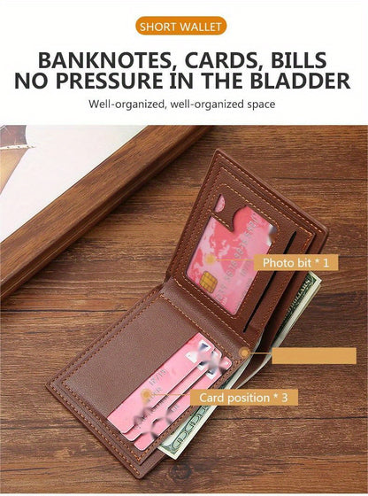 Customizable Name Men'S Wallet | Short Youth Fashion Wallet with Multi Slot Lychee Pattern, Ideal for Father'S Day, Valentine'S Day, Wedding, Groom'S Father and Boyfriend Exclusive Gift