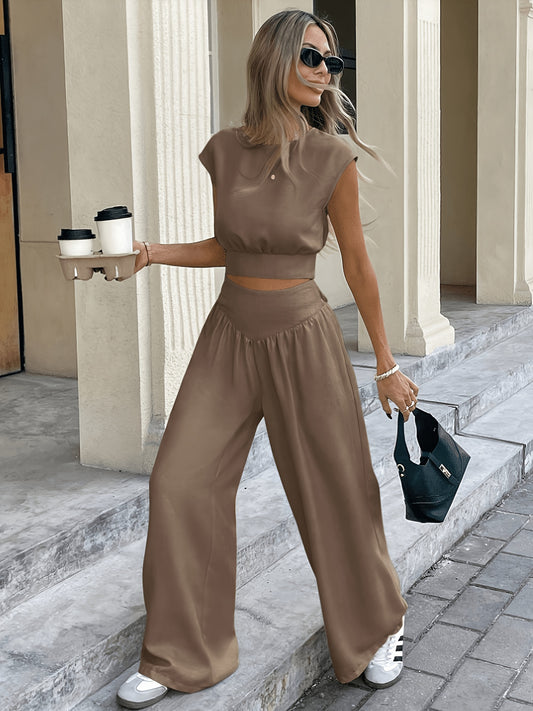 Women’s Spring Summer Casual Solid Color Cat Ear Top & Pants Set
