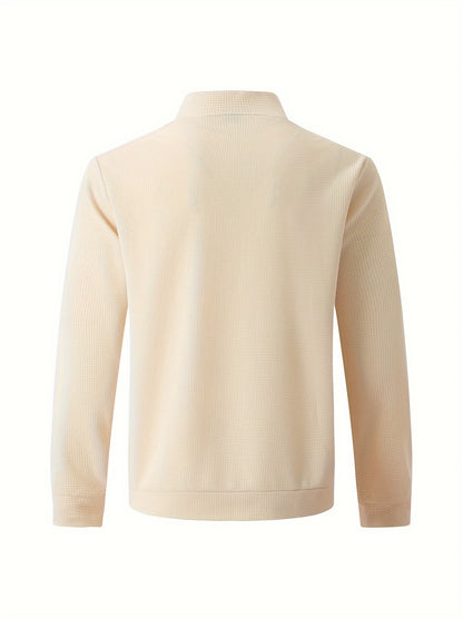 Men's Lightweight Jacket with Stand-Up Collar - Zippered Front Closure, Regular Fit Casual Coat for Everyday & Formal Wear - Spring/Fall Outerwear in White/Neutral Tones - Easy Care Zipper Jacket