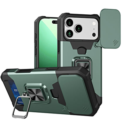 Retro PVC Phone Case with Sliding Camera Slot and Ring Stand