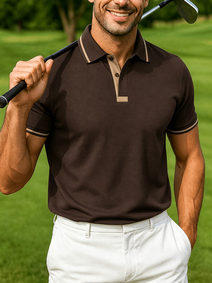 Men's Casual Summer Polo Shirt with Contrast Edge Collar