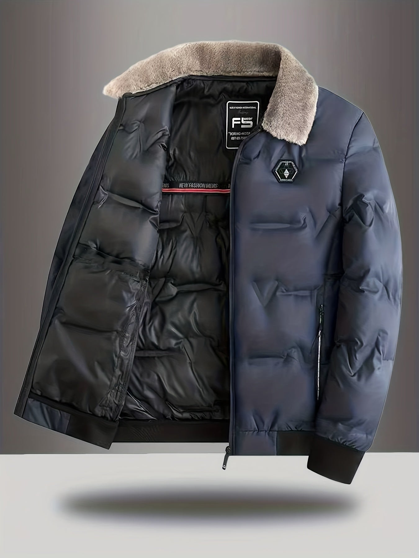 Men'S Heavy-Duty Winter Coat - Full-Zip Cold Weather Jacket with Zippered Pockets, Non-Stretch Fabric, Elegant Lapel Collar - Formal & Everyday Outerwear for Men, Winter Jacket, Seasonal Fashion, Classic Design, Durable Const