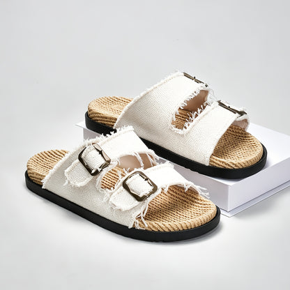 Men's Adjustable Double Buckle Summer Slides with Soft Sole