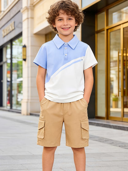 Boys' Summer 2-Piece Cotton Shorts Set with Polo T-Shirt