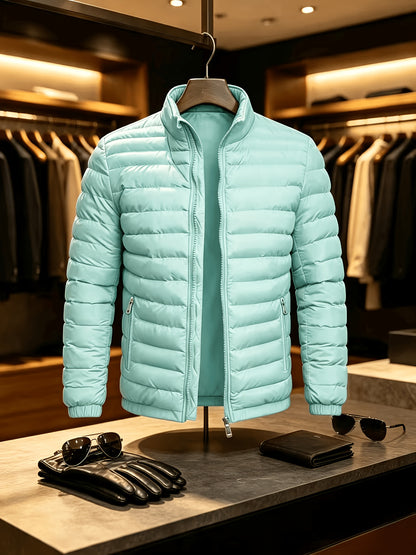 Men's Lightweight Quilted Zip-Up Jacket with Stand Collar