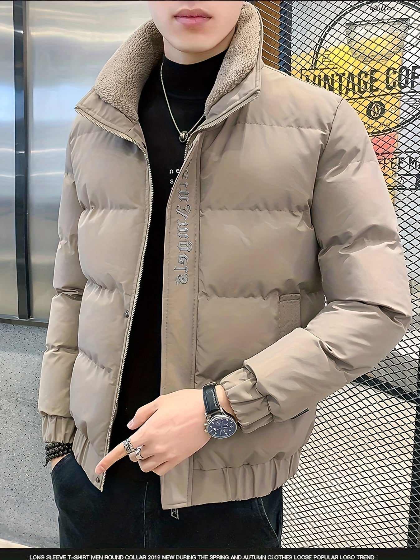 Men's Winter Jacket - Thick, Warm & Stylish with Zippered Cuffs and Pockets, Black, Casual Loose Fit for Cold Weather, Winter Clothes