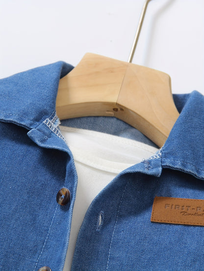 Boys' Casual Denim Set with Long Sleeves for Spring & Fall