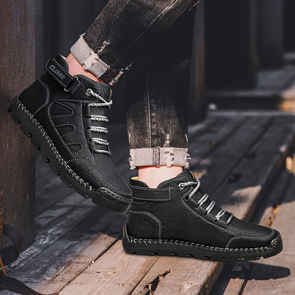 Handmade Men's Ankle Boots - Casual High-Top Rubber Sole Shoes