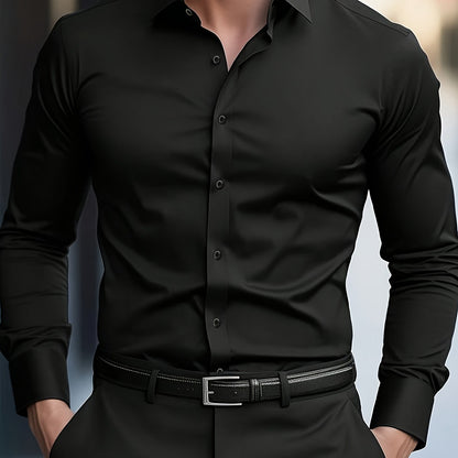 Men's Wrinkle-Free Long Sleeve Dress Shirt - Business Formal & Casual Button-Up Shirt in Black, Machine Washable Office Work Attire for All Seasons - Professional & Casual Attire, Long Sleeve Tops for Work, Workwear Essential