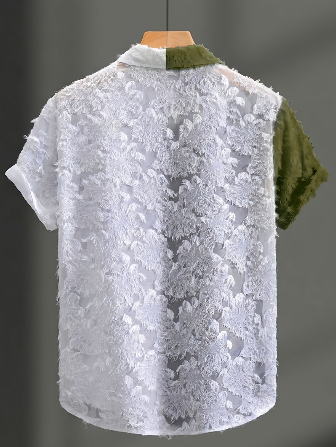 Men's Casual Sheer Lapel Collar Short Sleeve Shirt for Summer